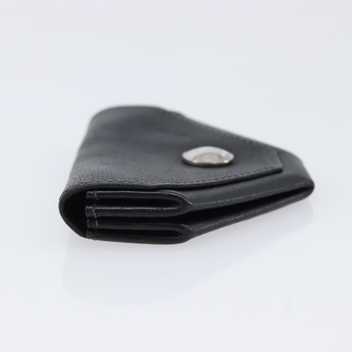 HERMES Revan Cattle Coin Purse Leather Black Silver Auth 215443A