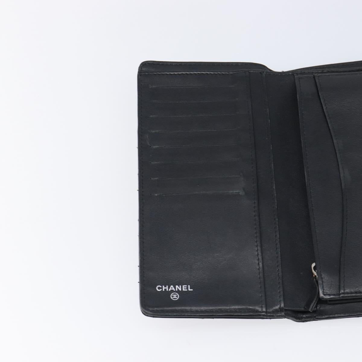CHANEL Matelasse Long Wallet Patent leather Black Silver CC Auth 215444