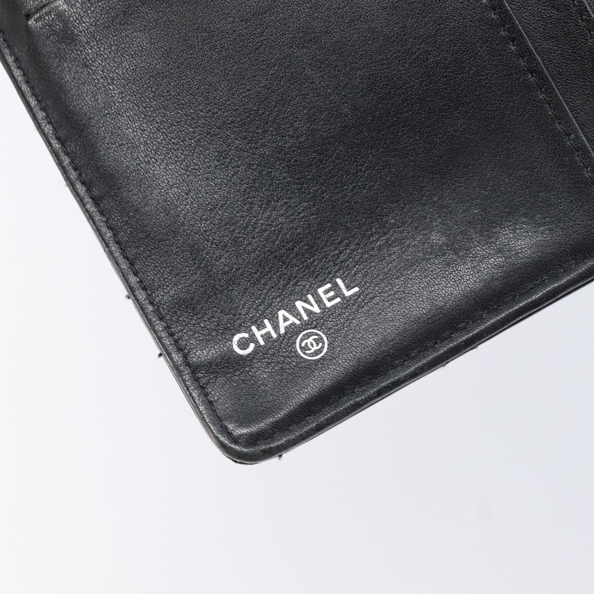 CHANEL Matelasse Long Wallet Patent leather Black Silver CC Auth 215444