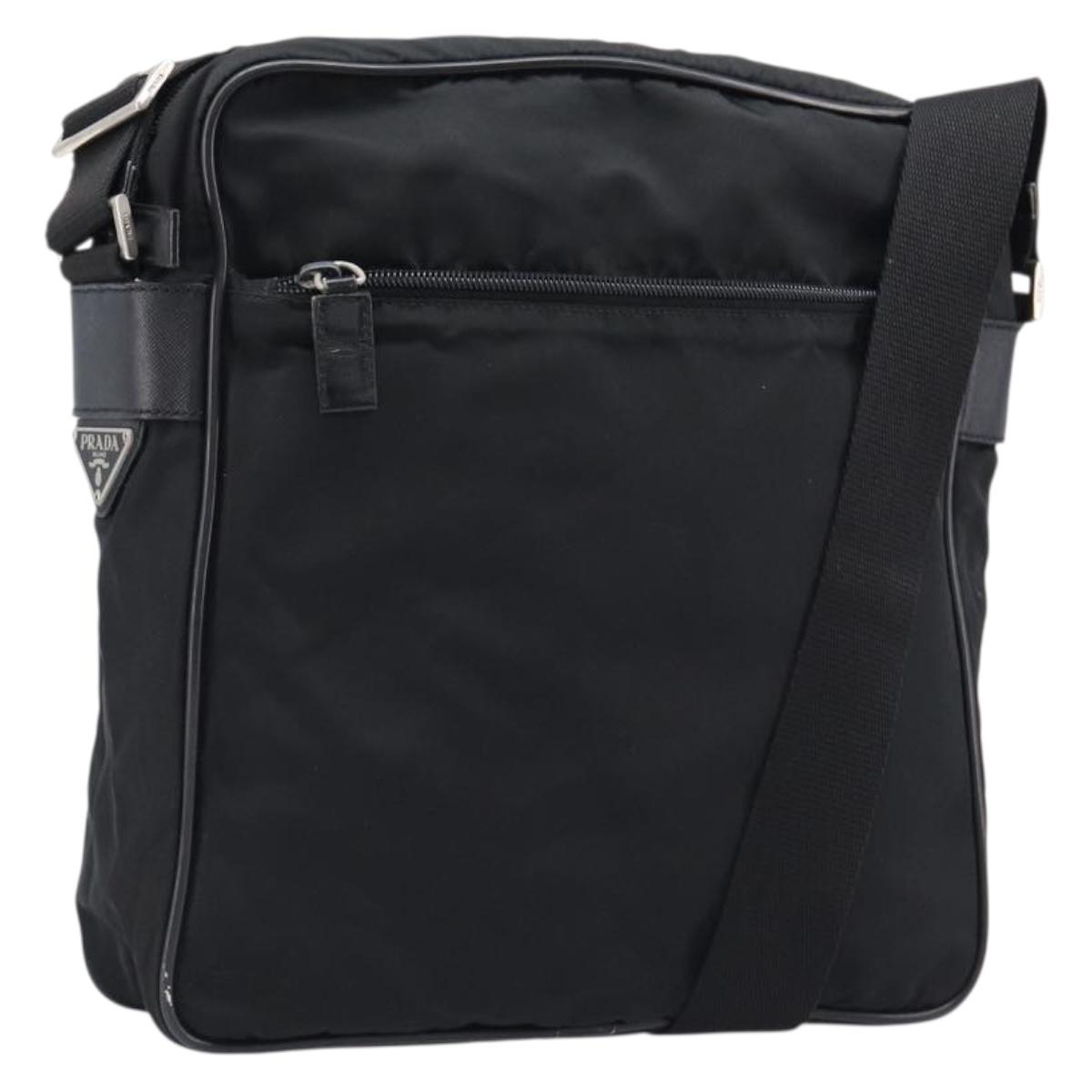 PRADA Shoulder Bag Nylon Black Silver Auth 215517A