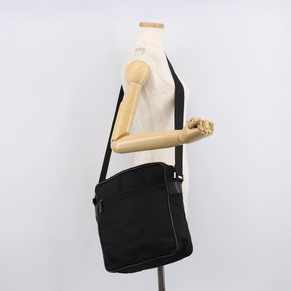 PRADA Shoulder Bag Nylon Black Silver Auth 215517A