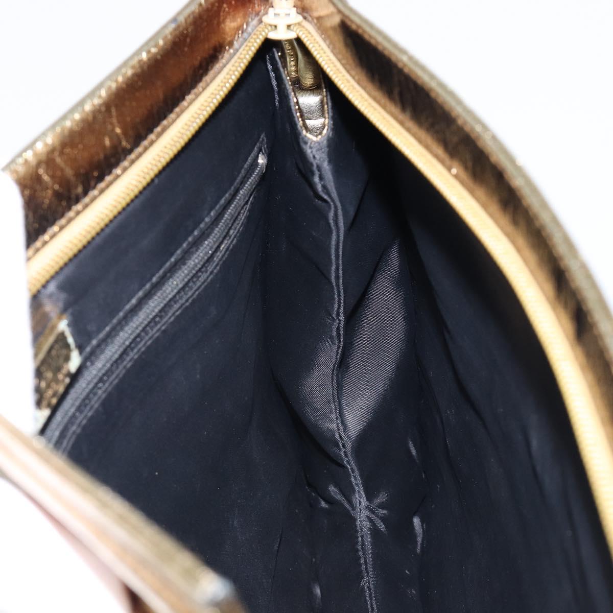 LOEWE Clutch Bag Leather Gold Auth 215518