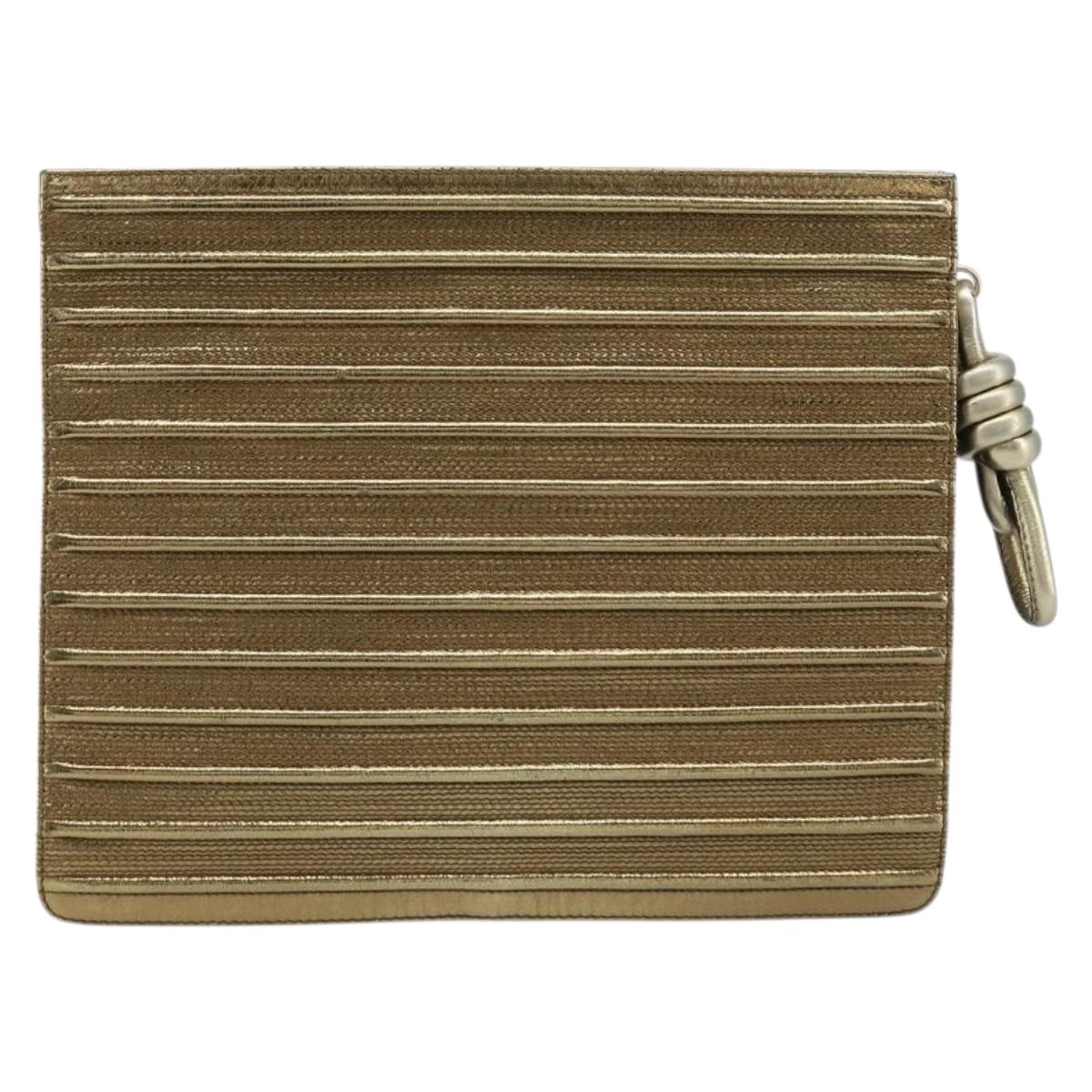 LOEWE Clutch Bag Leather Gold Auth 215518
