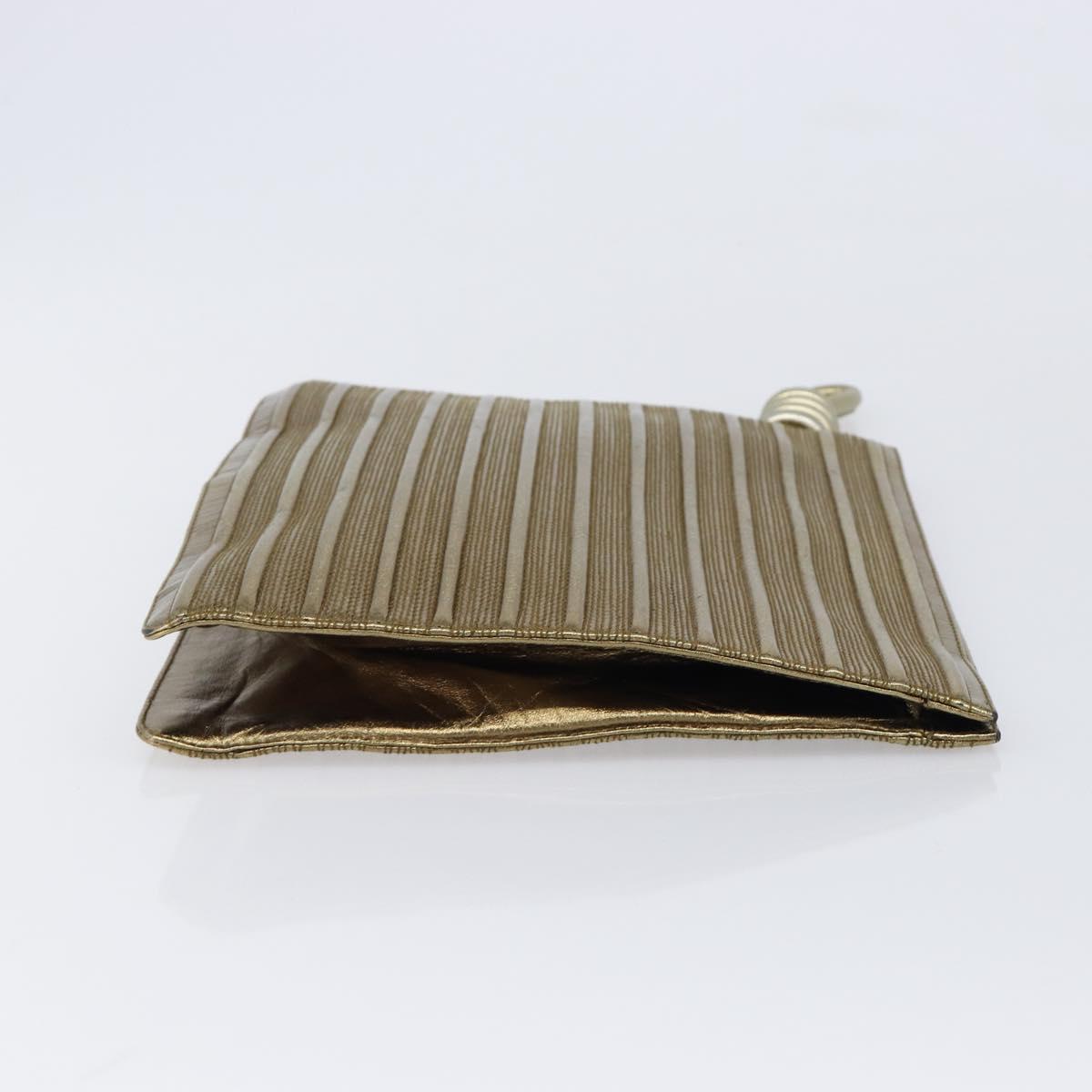 LOEWE Clutch Bag Leather Gold Auth 215518