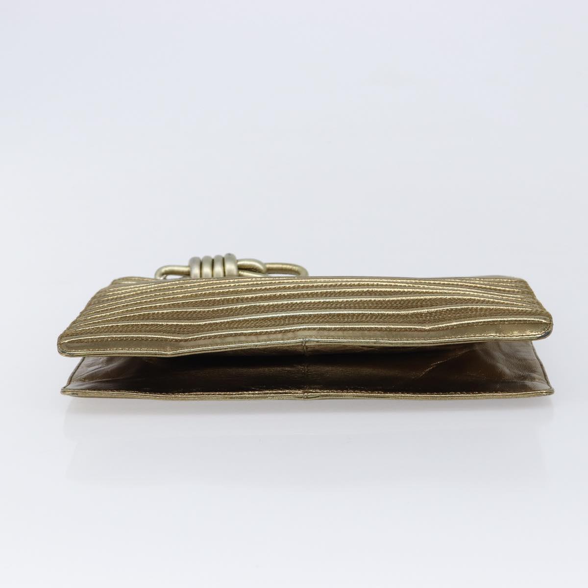 LOEWE Clutch Bag Leather Gold Auth 215518