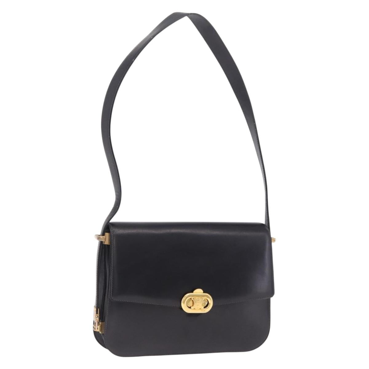 CELINE Macadam Shoulder Bag Leather Black Gold Auth 215522