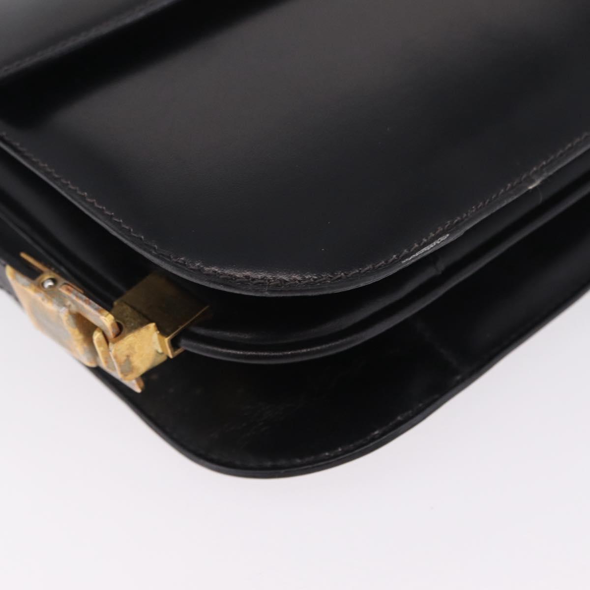 CELINE Macadam Shoulder Bag Leather Black Gold Auth 215522