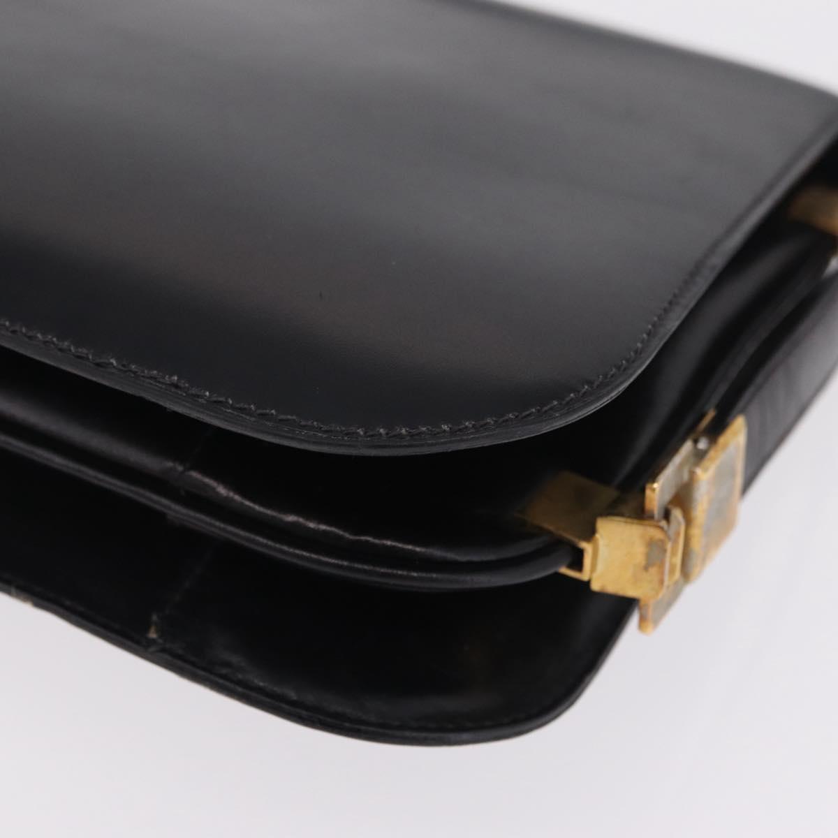 CELINE Macadam Shoulder Bag Leather Black Gold Auth 215522