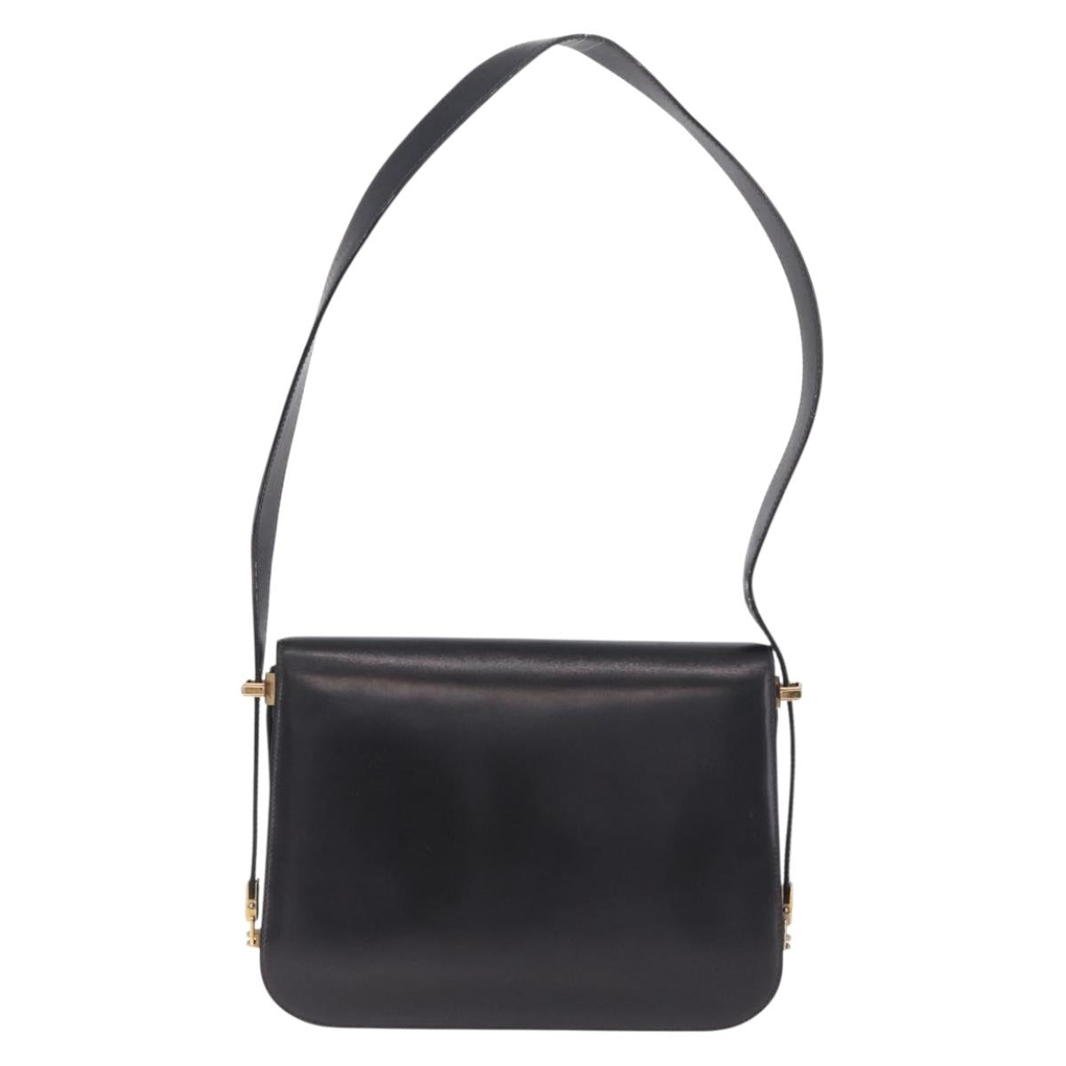 CELINE Macadam Shoulder Bag Leather Black Gold Auth 215522
