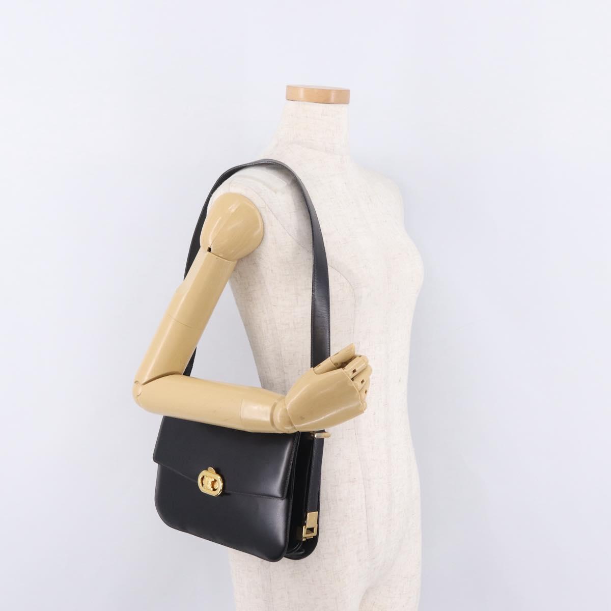 CELINE Macadam Shoulder Bag Leather Black Gold Auth 215522