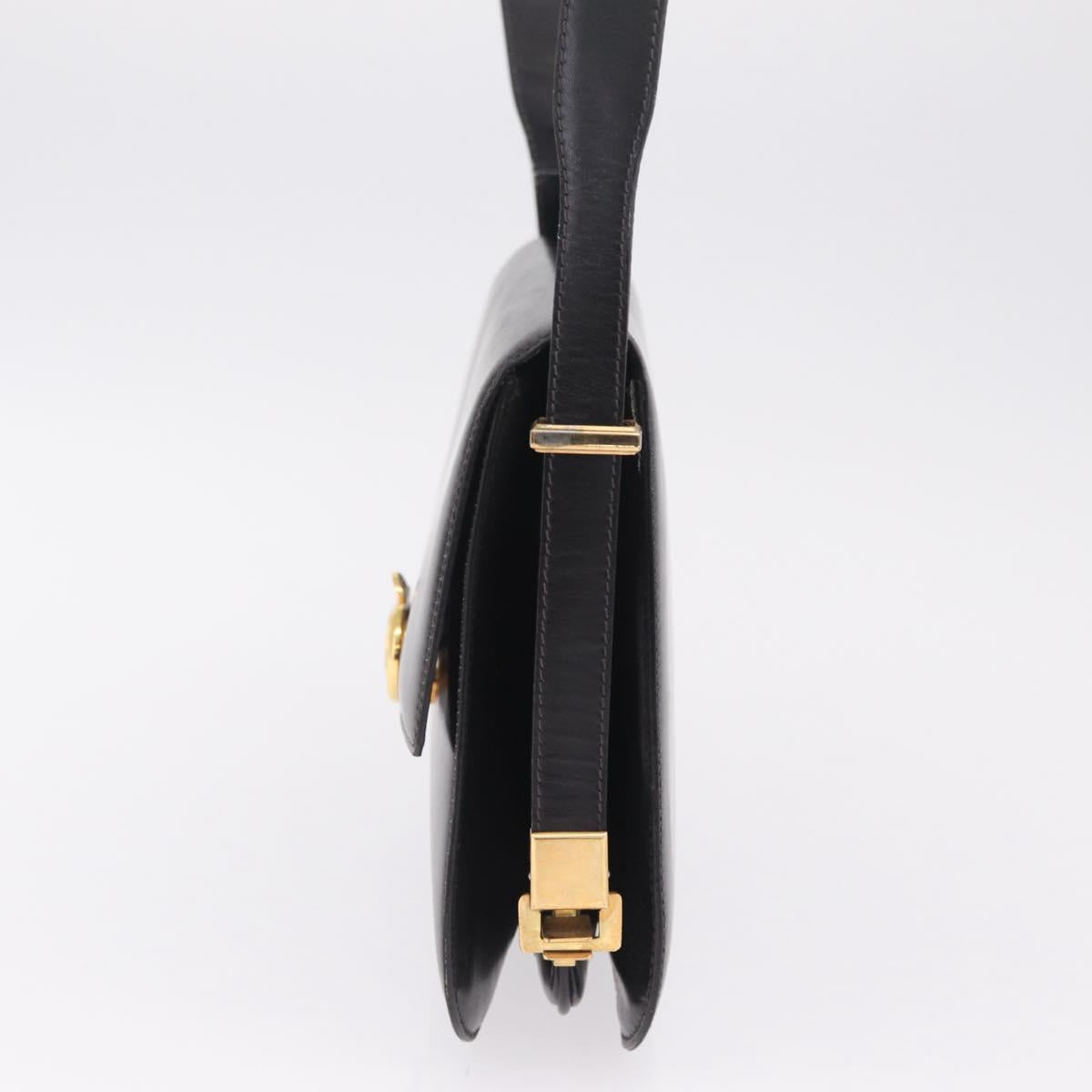 CELINE Macadam Shoulder Bag Leather Black Gold Auth 215522