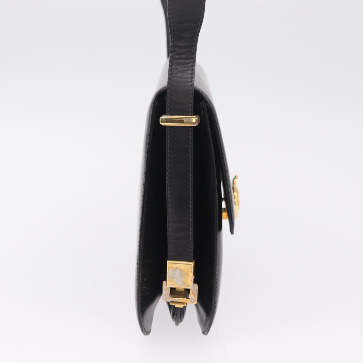 CELINE Macadam Shoulder Bag Leather Black Gold Auth 215522