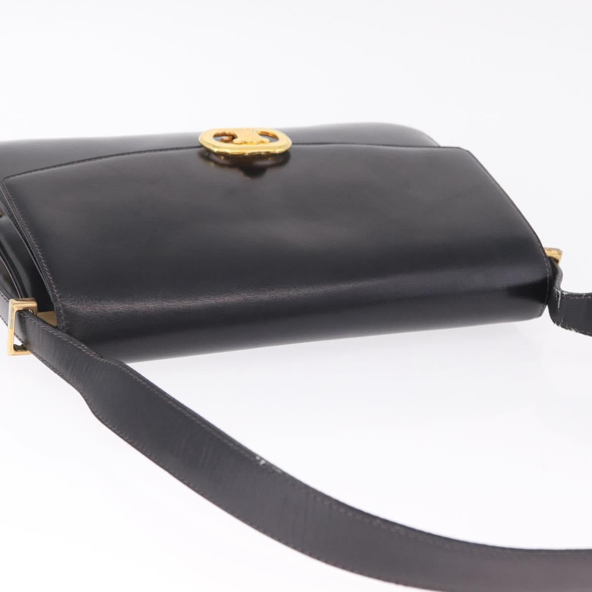 CELINE Macadam Shoulder Bag Leather Black Gold Auth 215522