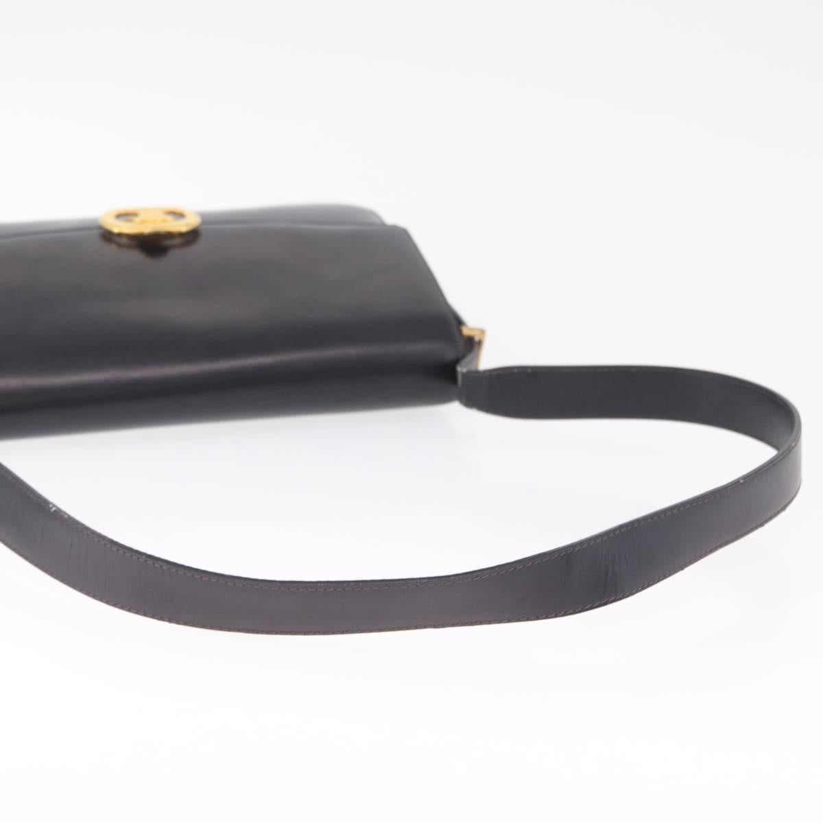 CELINE Macadam Shoulder Bag Leather Black Gold Auth 215522