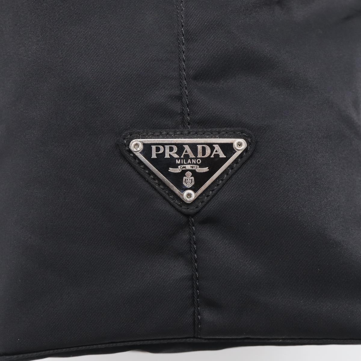 PRADA Hand Bag Nylon Black Silver Auth 215523