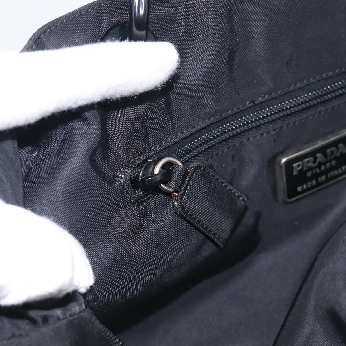 PRADA Hand Bag Nylon Black Silver Auth 215523