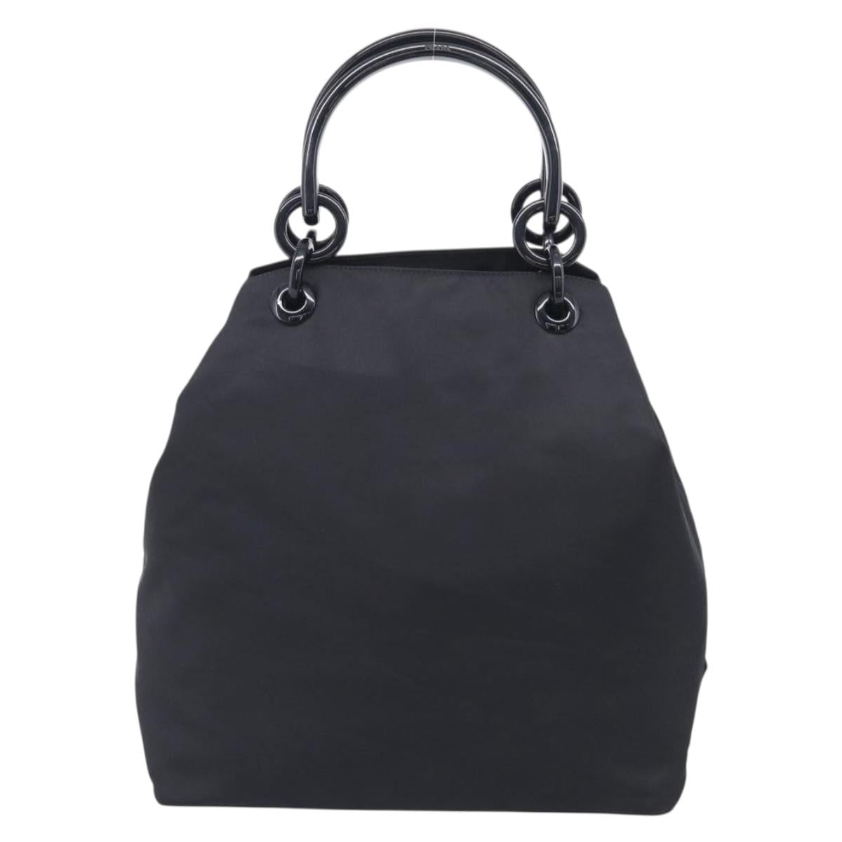 PRADA Hand Bag Nylon Black Silver Auth 215523