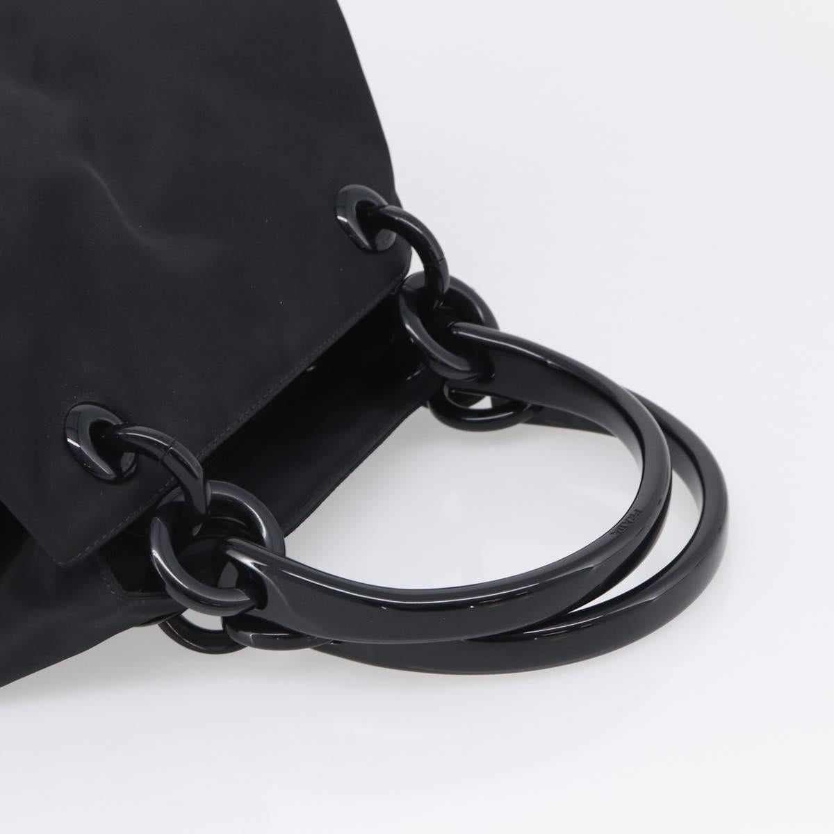PRADA Hand Bag Nylon Black Silver Auth 215523