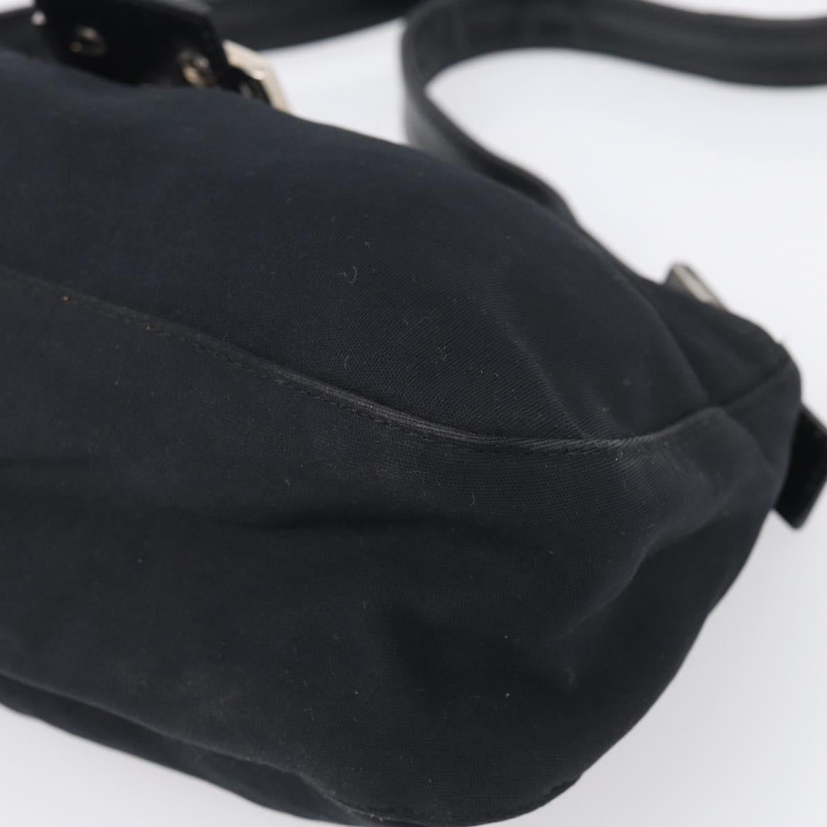 FENDI Mamma Baguette Shoulder Bag Cotton Jersey Black Silver Auth 215532