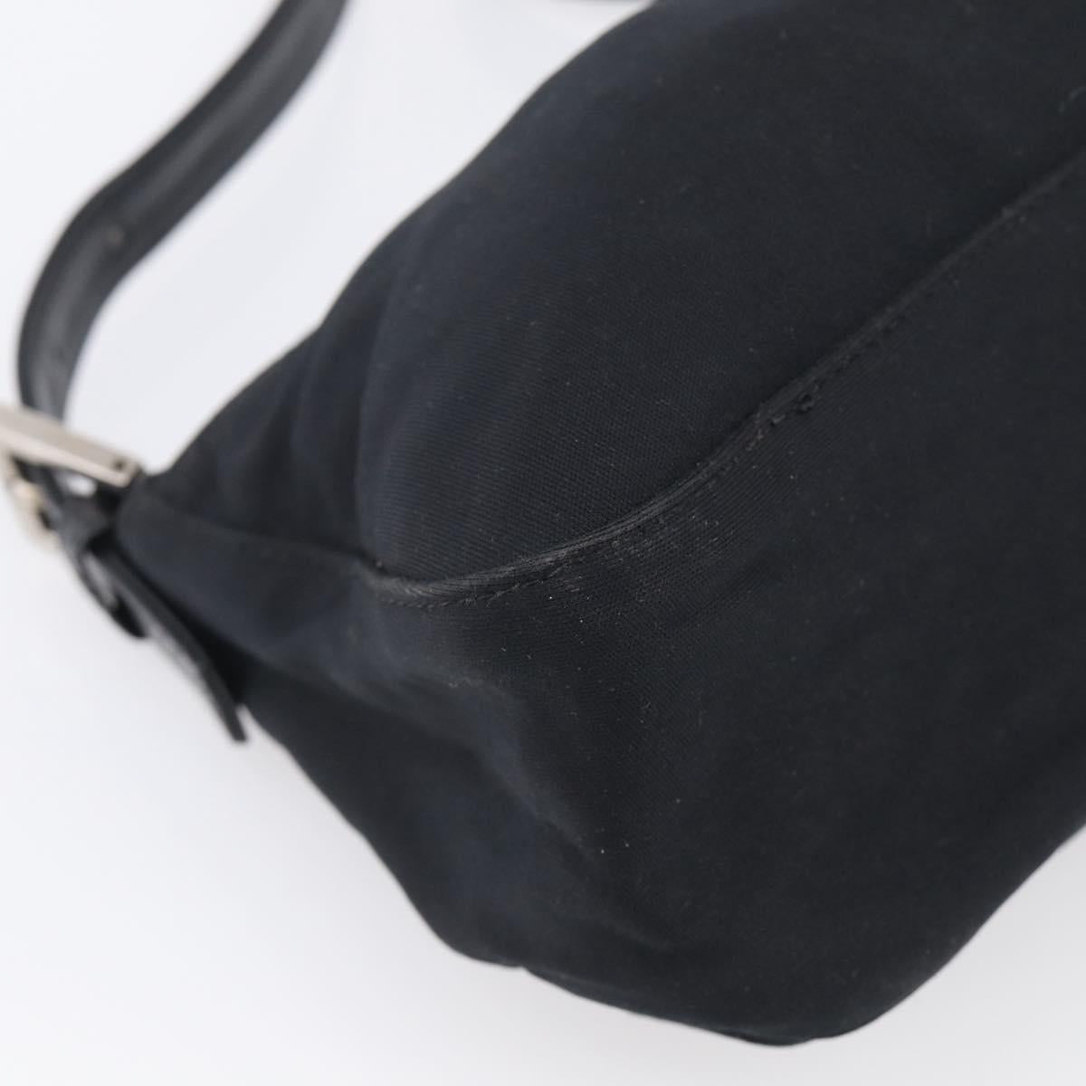 FENDI Mamma Baguette Shoulder Bag Cotton Jersey Black Silver Auth 215532