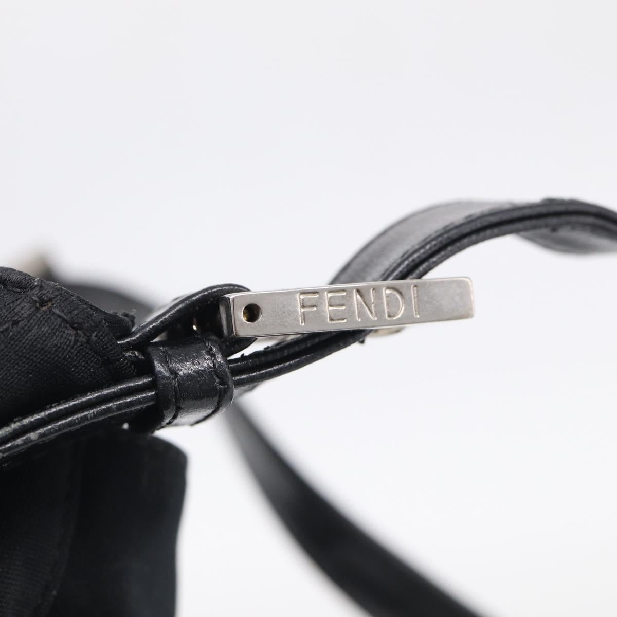FENDI Mamma Baguette Shoulder Bag Cotton Jersey Black Silver Auth 215532
