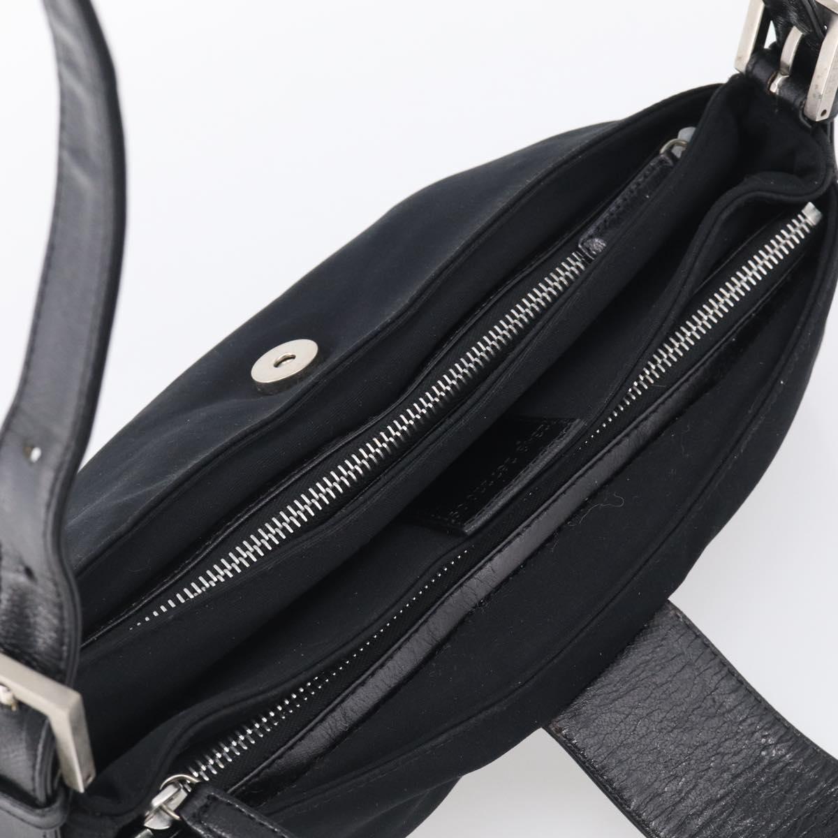 FENDI Mamma Baguette Shoulder Bag Cotton Jersey Black Silver Auth 215532