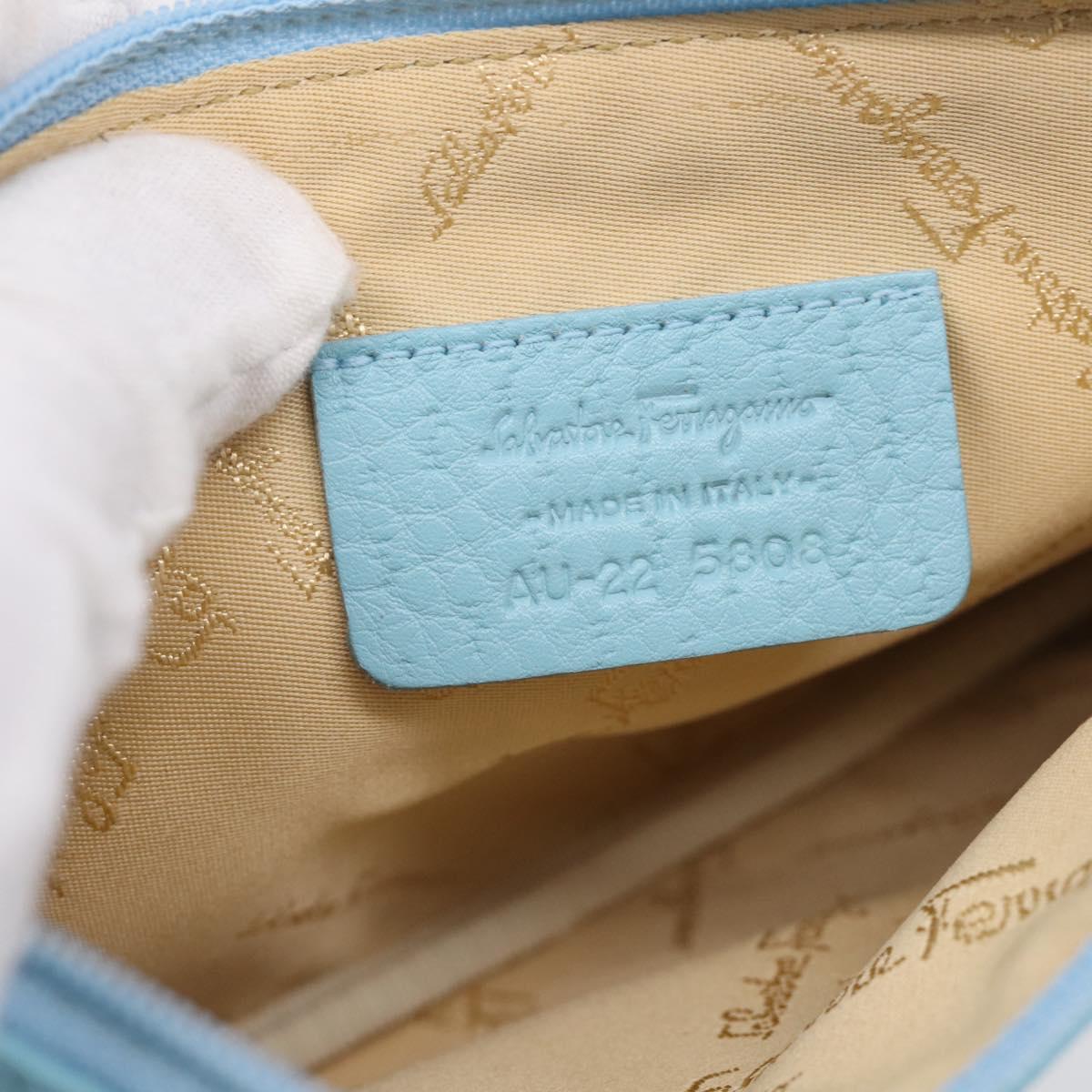 Salvatore Ferragamo Gancini Accessory Pouch Leather Light Blue Gold Auth 215537A