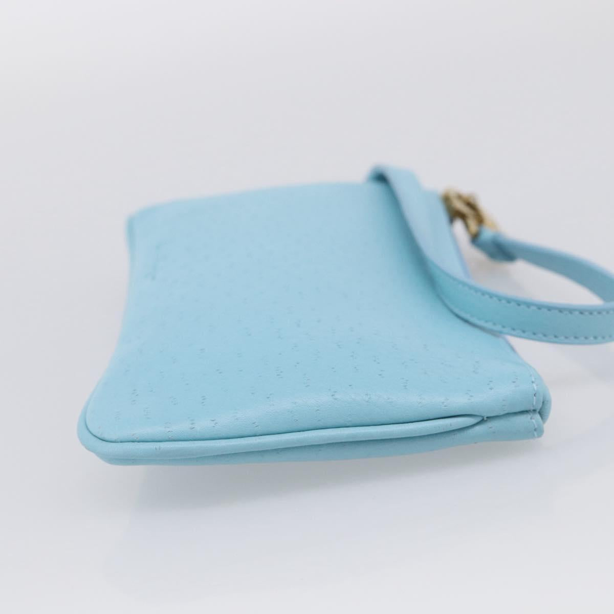 Salvatore Ferragamo Gancini Accessory Pouch Leather Light Blue Gold Auth 215537A