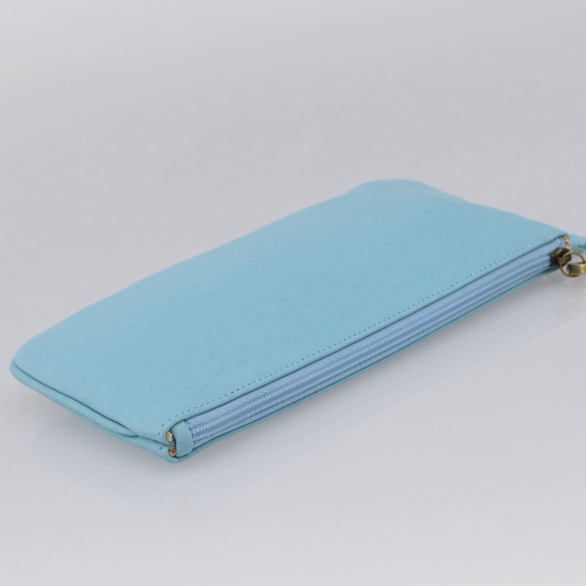 Salvatore Ferragamo Gancini Accessory Pouch Leather Light Blue Gold Auth 215537A