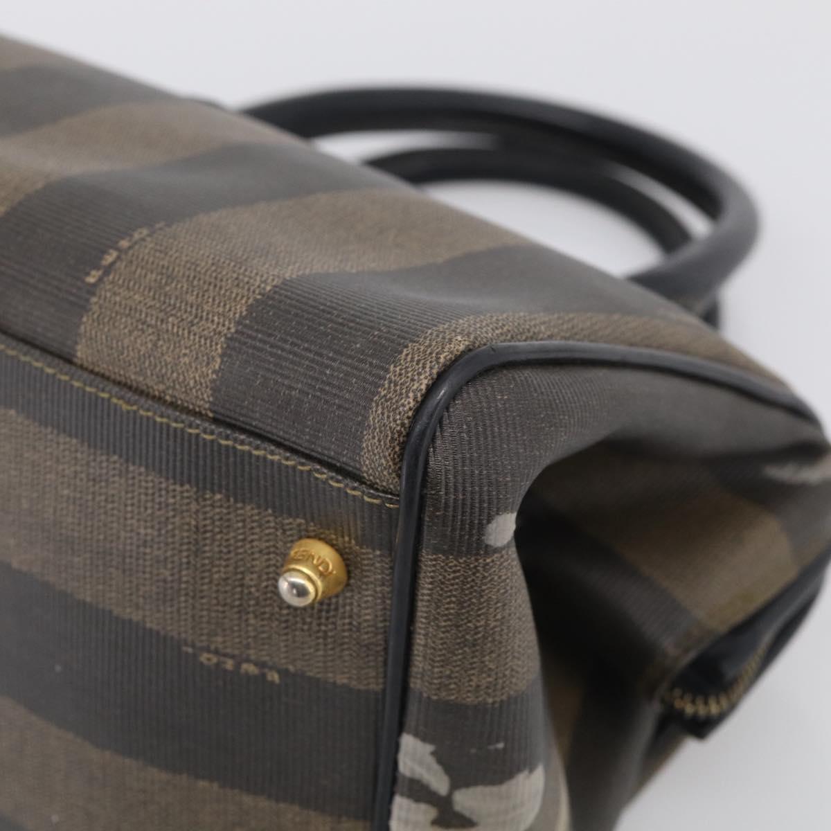 FENDI Pequin Canvas Boston Bag PVC Black Brown Auth 215539