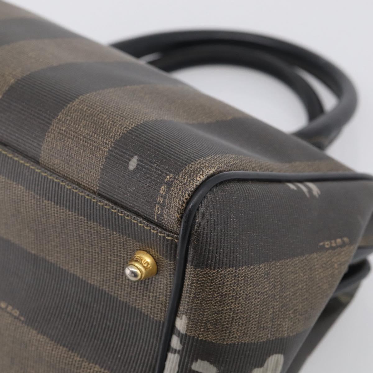 FENDI Pequin Canvas Boston Bag PVC Black Brown Auth 215539