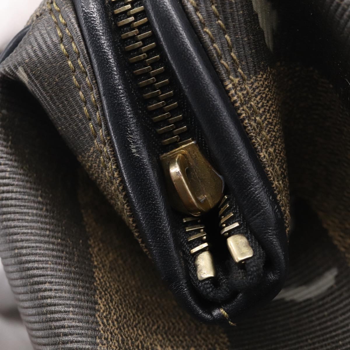 FENDI Pequin Canvas Boston Bag PVC Black Brown Auth 215539