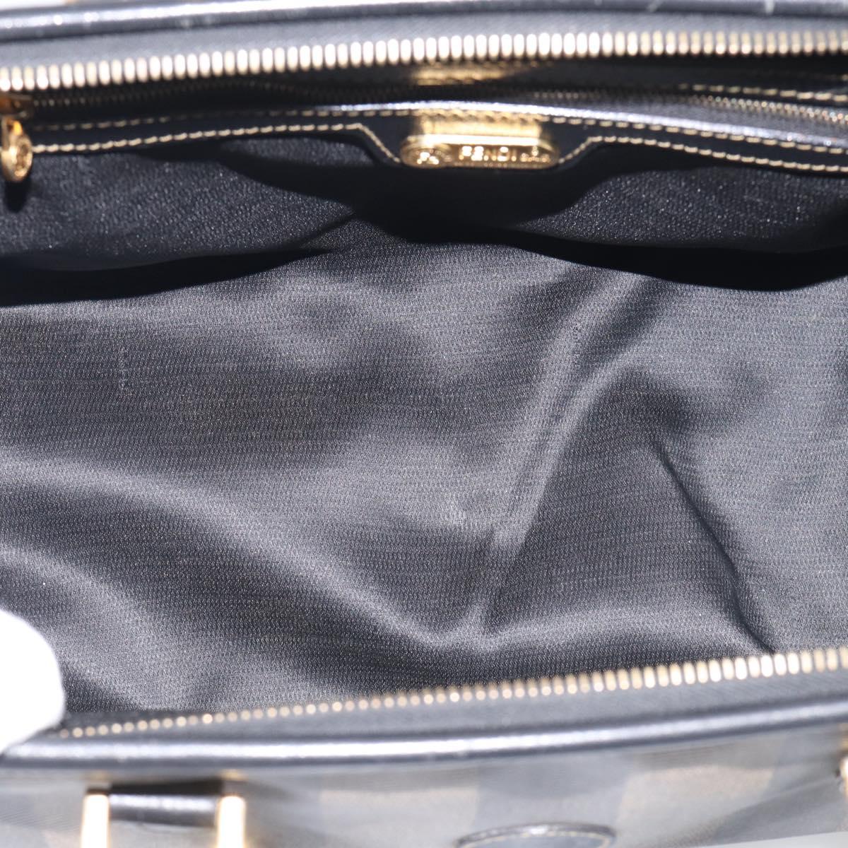 FENDI Pequin Canvas Boston Bag PVC Black Brown Auth 215539