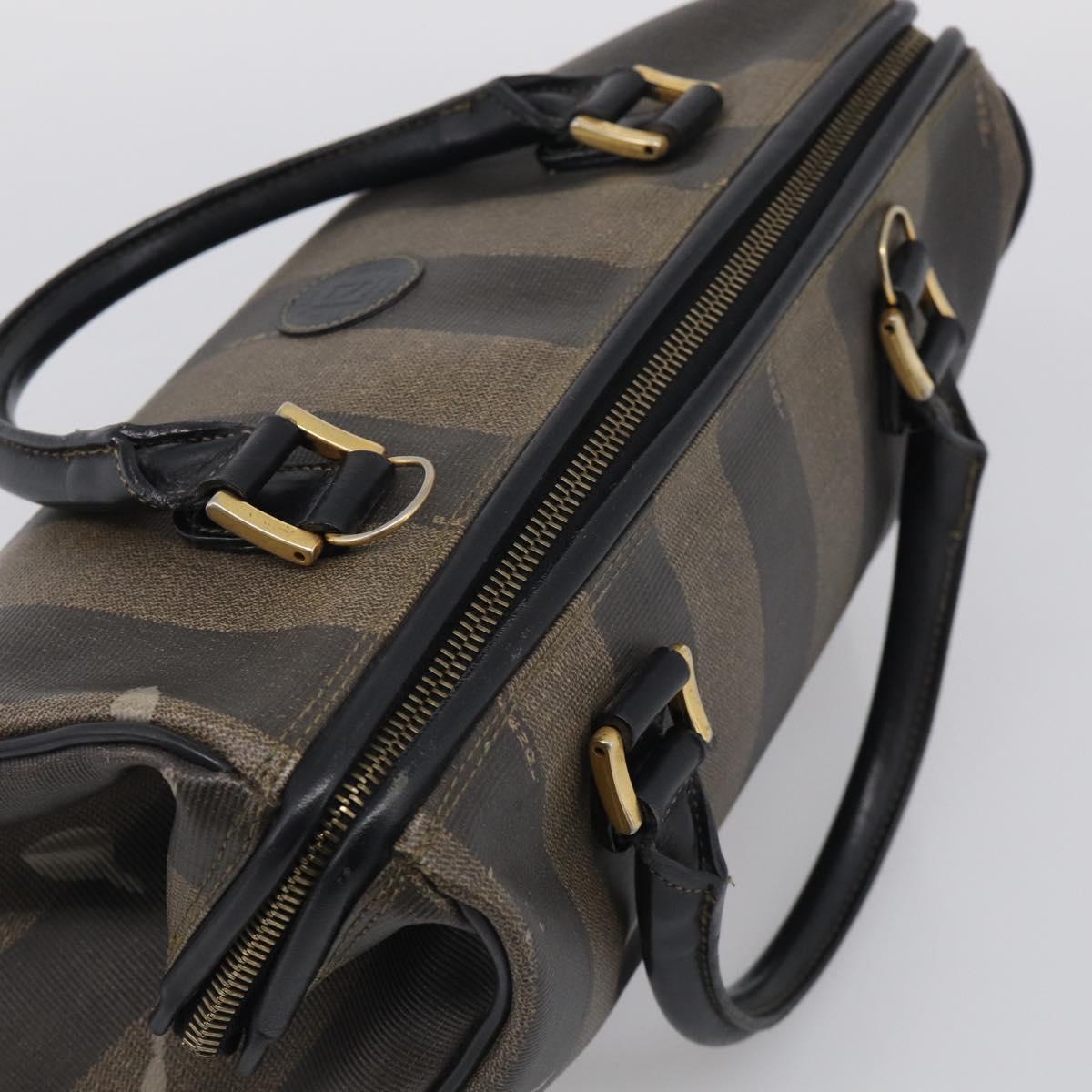 FENDI Pequin Canvas Boston Bag PVC Black Brown Auth 215539