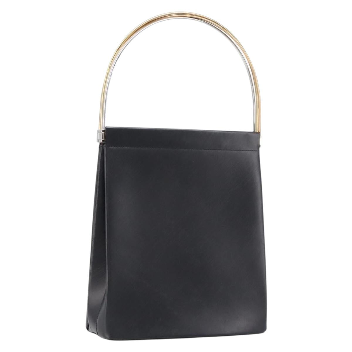 Cartier Trinity Hand Bag Leather Black Gold Silver Auth 215540V