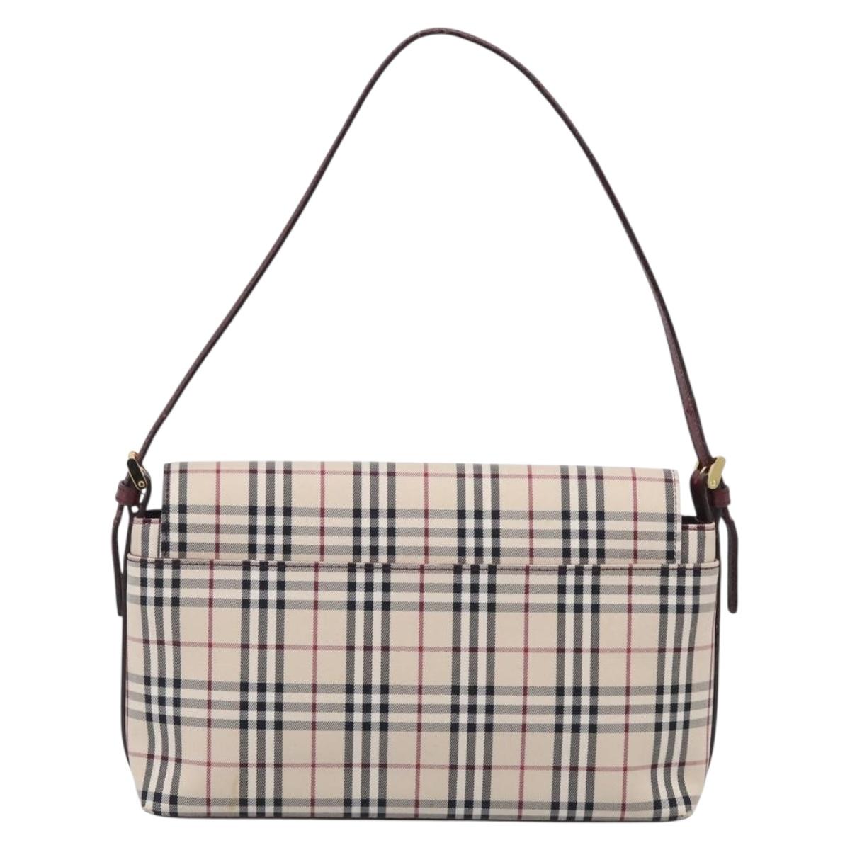 BURBERRY Nova Check Shoulder Bag Canvas Beige Gold Auth 215541
