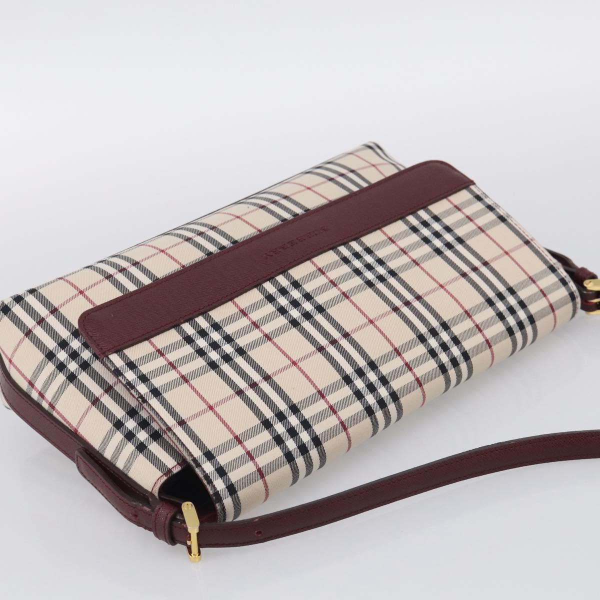 BURBERRY Nova Check Shoulder Bag Canvas Beige Gold Auth 215541