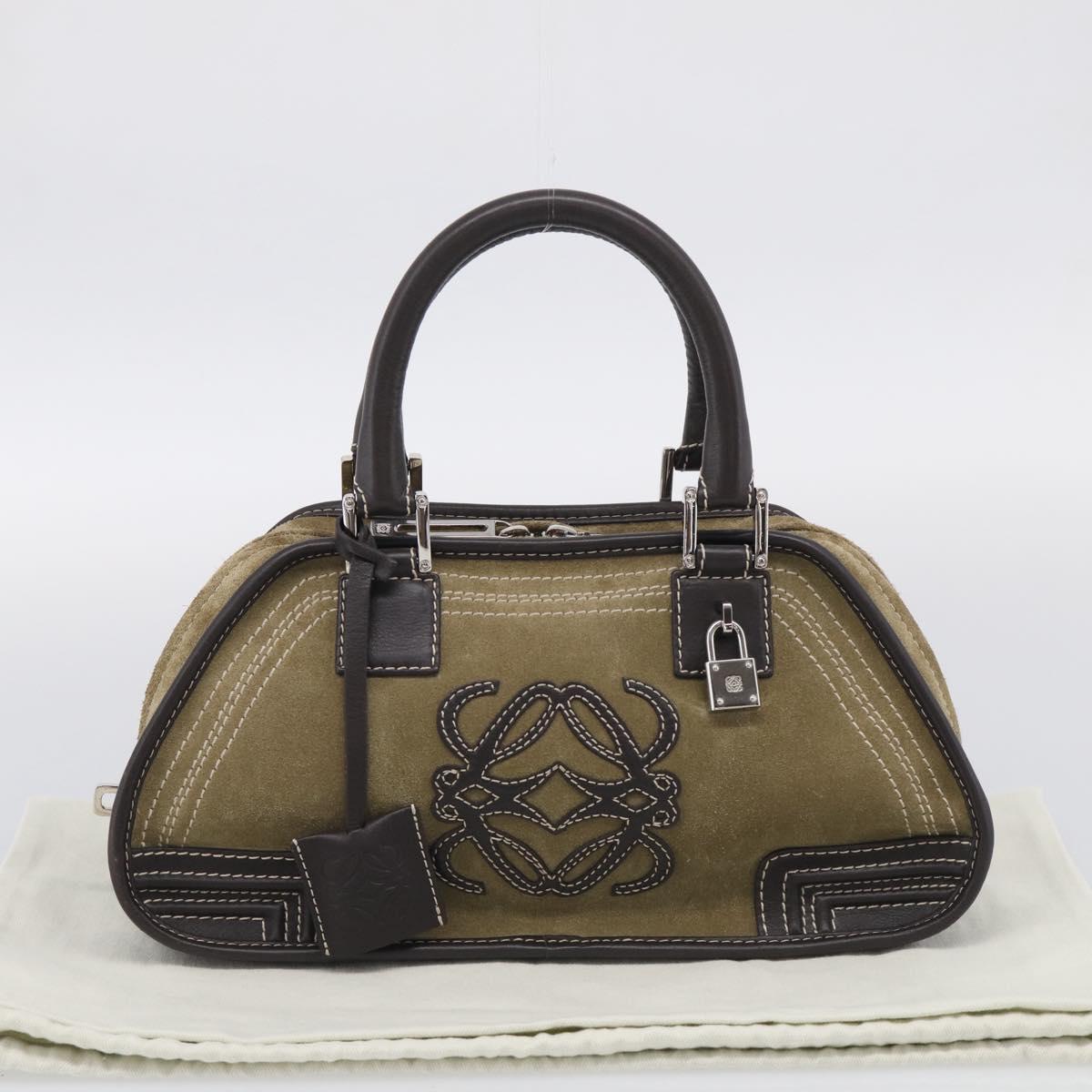 LOEWE Amazonas Hand Bag Suede Beige Silver Auth 215542V