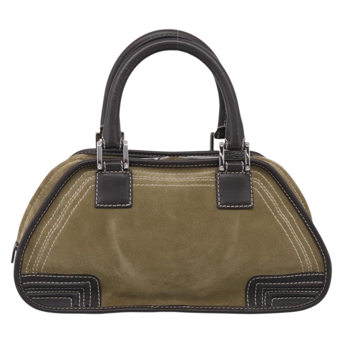 LOEWE Amazonas Hand Bag Suede Beige Silver Auth 215542V