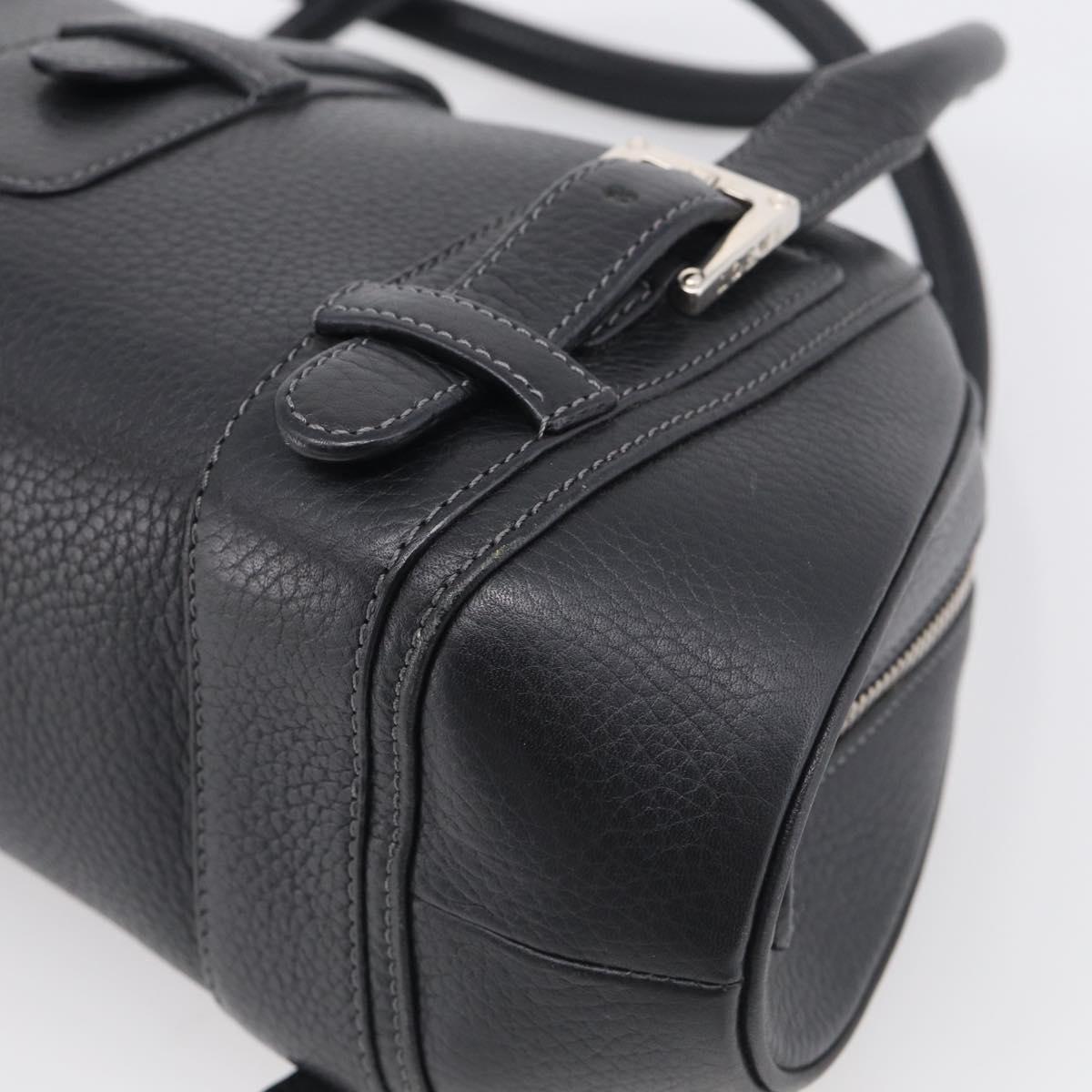 LOEWE Hand Bag Leather Black Silver Auth 215546V