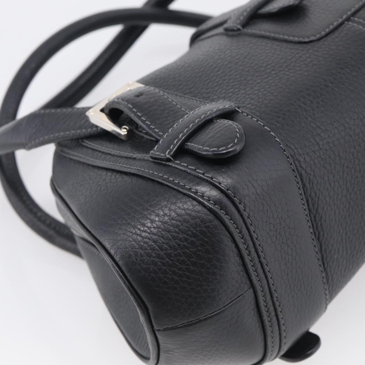 LOEWE Hand Bag Leather Black Silver Auth 215546V