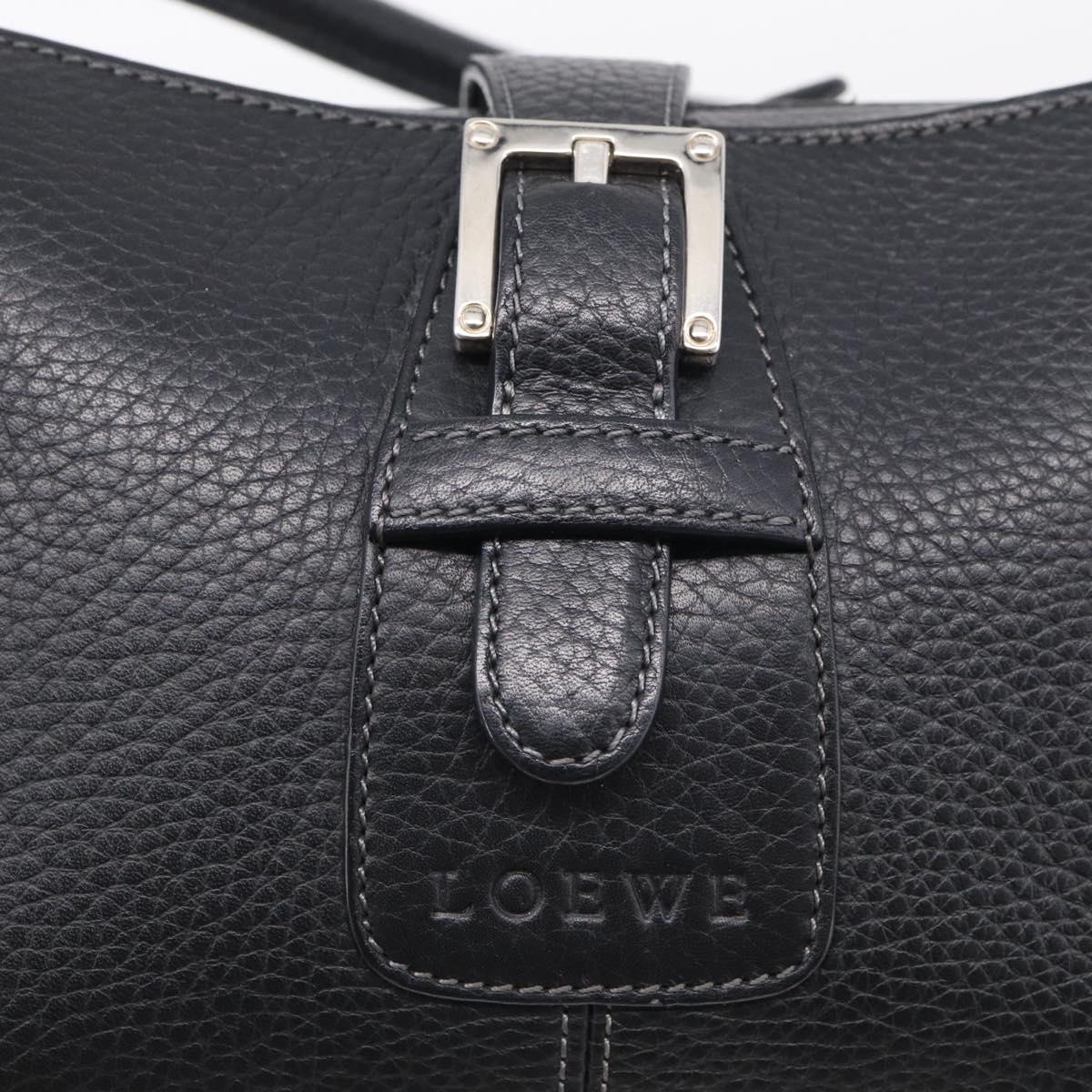 LOEWE Hand Bag Leather Black Silver Auth 215546V