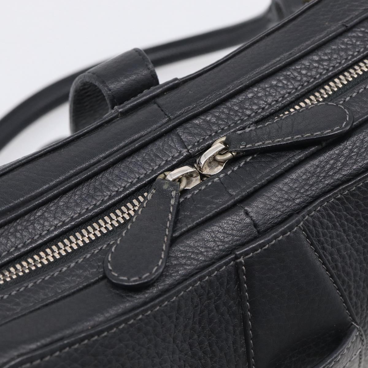 LOEWE Hand Bag Leather Black Silver Auth 215546V