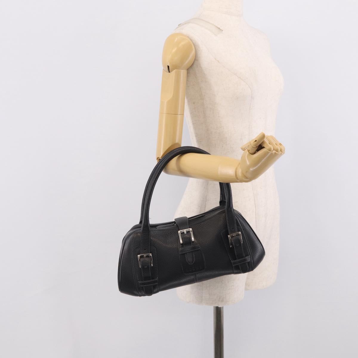LOEWE Hand Bag Leather Black Silver Auth 215546V
