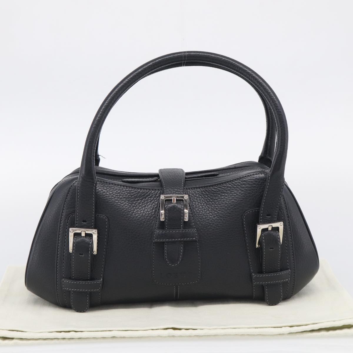LOEWE Hand Bag Leather Black Silver Auth 215546V