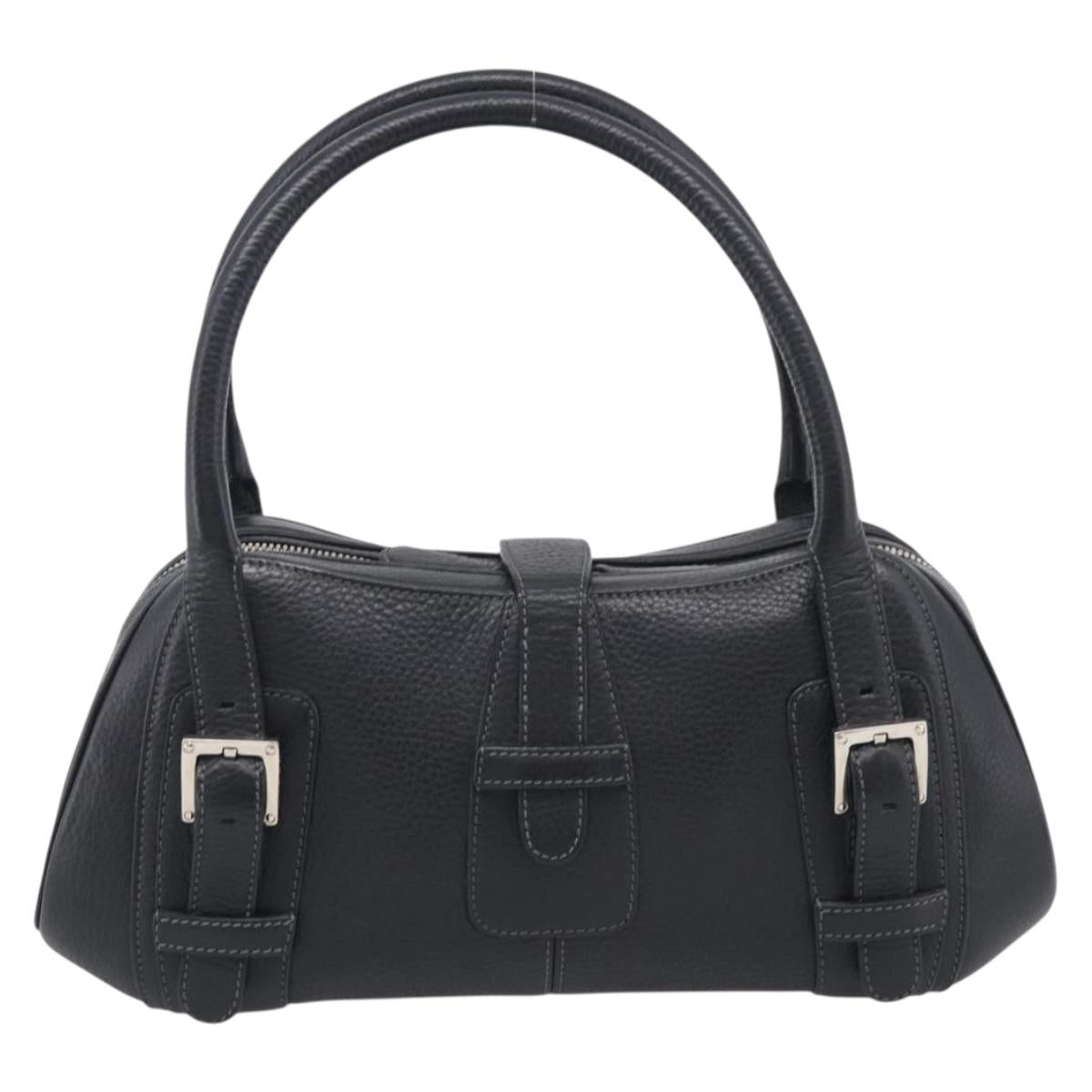 LOEWE Hand Bag Leather Black Silver Auth 215546V