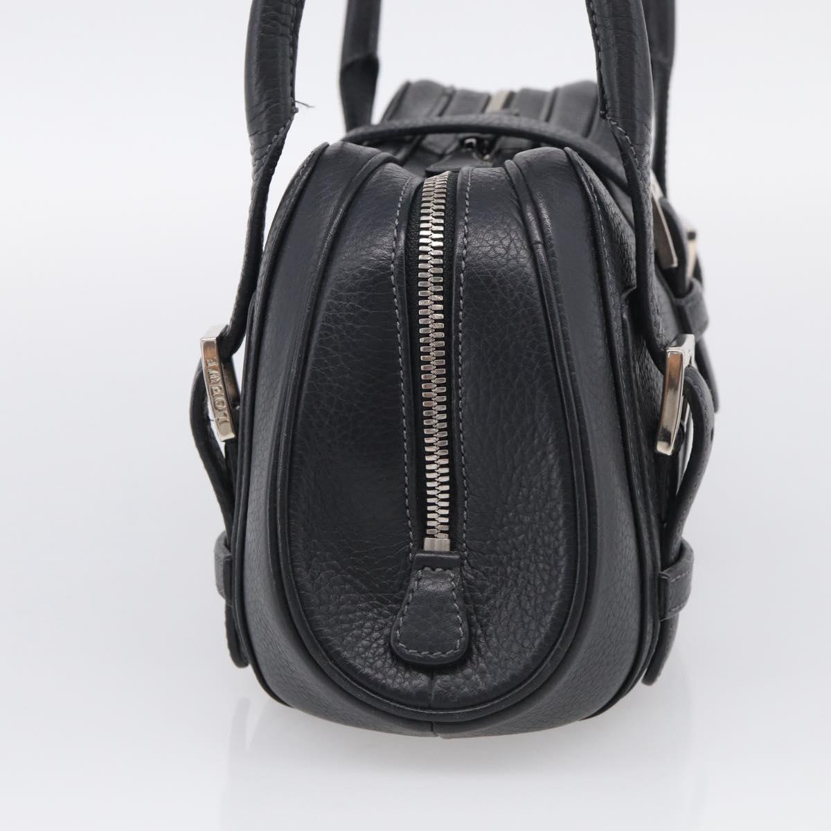 LOEWE Hand Bag Leather Black Silver Auth 215546V