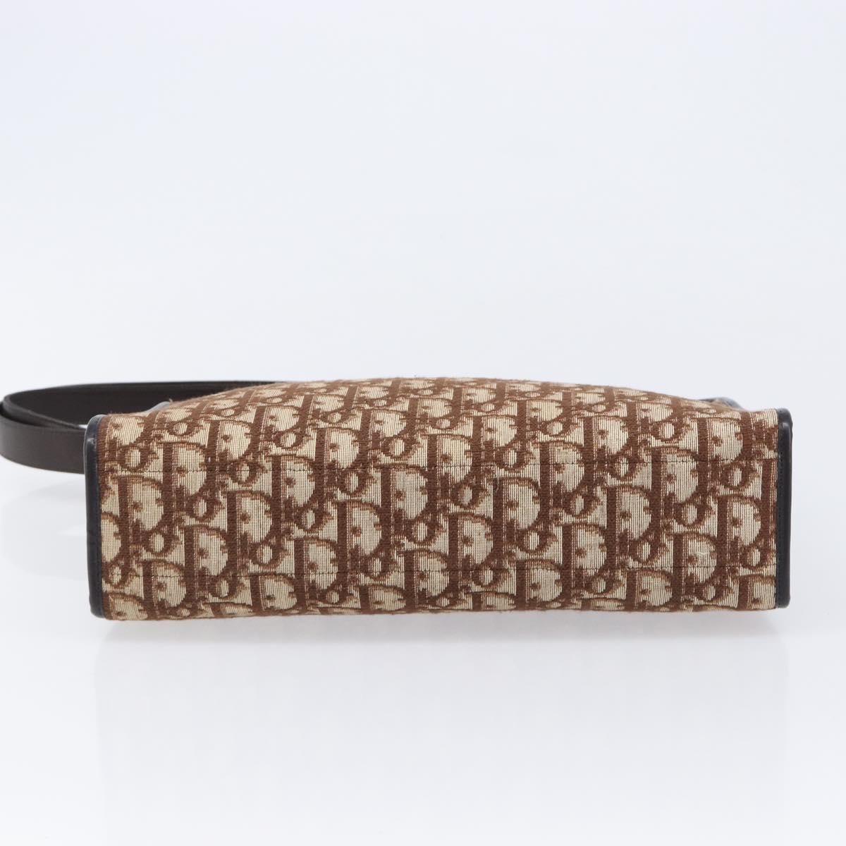Christian Dior Trotter Canvas Shoulder Bag Beige Gold Auth 215552V