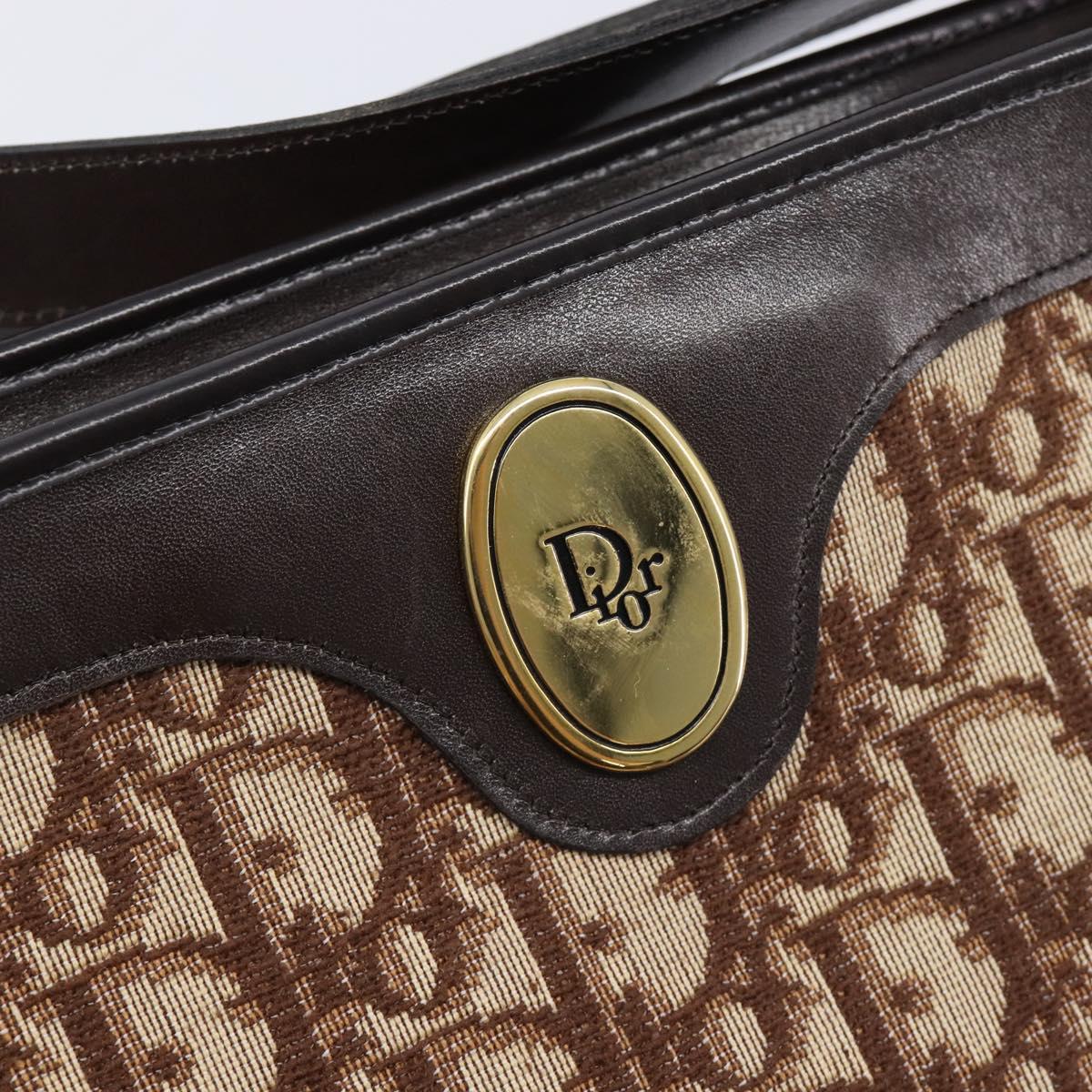 Christian Dior Trotter Canvas Shoulder Bag Beige Gold Auth 215552V