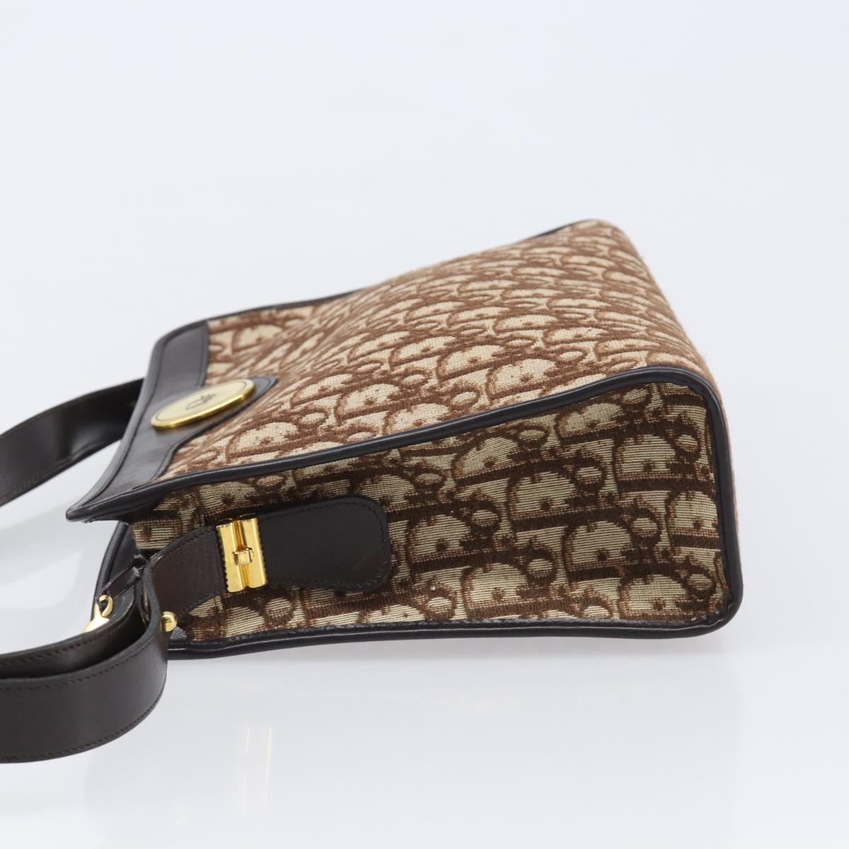 Christian Dior Trotter Canvas Shoulder Bag Beige Gold Auth 215552V